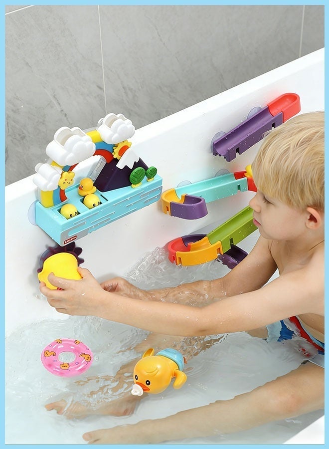 Bath Duck Toy with Light and Music, Toddlers Bathtub Toy with Marble Run, Floating Swimming Duck, Baby Shower Toy, Stick to Wall Bathtub Toy for Toddlers DIY Wall Suction Water Slide Bathtub Toys with Suction Wheels Gift for Boys Girls - Image 3